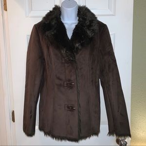NorthCrest Brown Fur Lined Suede Feel Coat Medium